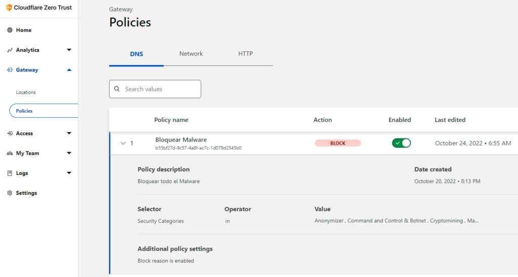 Políticas Cloudflare Gateway